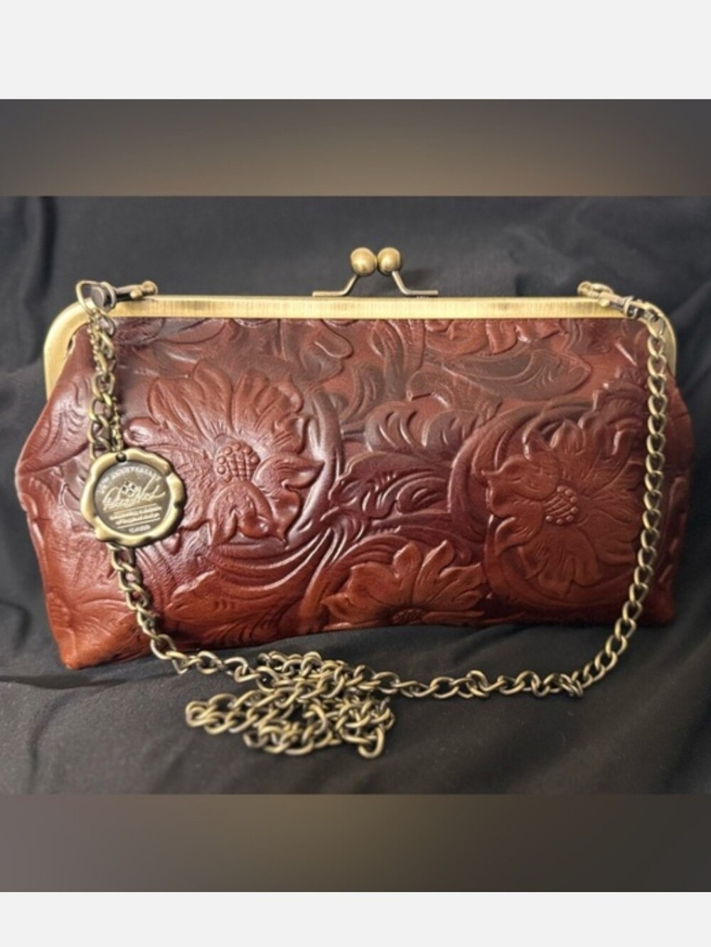 Patricia Nash Potenaz Embossed Floral Leather Kiss Lock Clutch